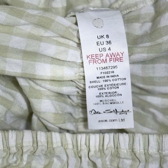 Women miss Selfridge crop top plaid boho romantic short front button green 4 - Picture 3 of 8